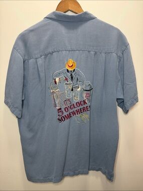 Y2K Big Dogs Light Blue Short-Sleeve Embroidered Camp Polo Size M 29x25